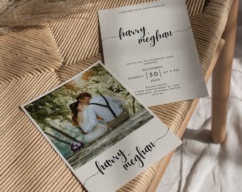 Minimalist Photo Wedding Invitation Canva Editable Template