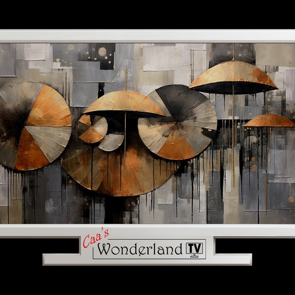 Samsung Frame TV Art Umbrellas Abstract Painting Digital Download Decor Modern Art For Frame Tv Realistic Tv Wallpaper Black Gold Whimsical