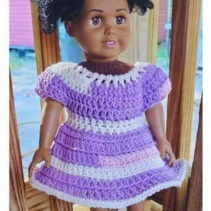 Crochet Doll Clothes Pattern for 18&quot; Doll Crochet Purple White Dress Pattern PDF English