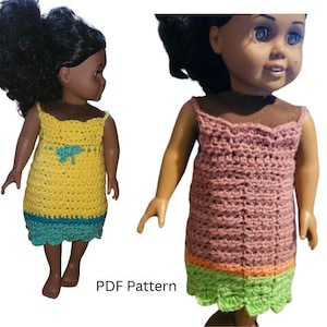 Crochet Doll Clothes Wavy Sundress Fit 18-inch Doll Pattern English