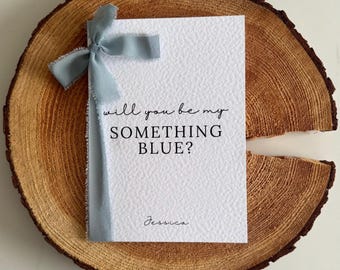 Will You Be My Something Blue Card – Personalised Wedding Card, Bridal Proposal, Fringe Ribbon