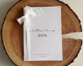 A Letter to My Son Wedding Card / Son In Law - Personalised Wedding Card, Gift from Mum or Dad, Handmade Card with Fringe Ribbon
