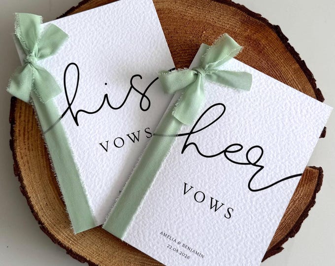 Personalised Wedding Vow Books Set – His and Her, His and His, Her and Her | Custom Vows Booklets with Fringe Ribbon