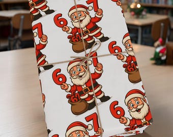 Papier cadeau drôle de père Noël six sept ans - Papier cadeau de Noël hilarant, 6-7 Papier cadeau de Noël, 6-7 Meme Christmas Gift Wrap