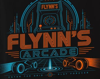 FLYNNS ARCADE Shirt, TRON Inspired Tee, Retro Arcade 80s Cyberpunk Movie Shirt | Gamers tshirt, Movie Buffs, retro gaming, sci fi, Gen X