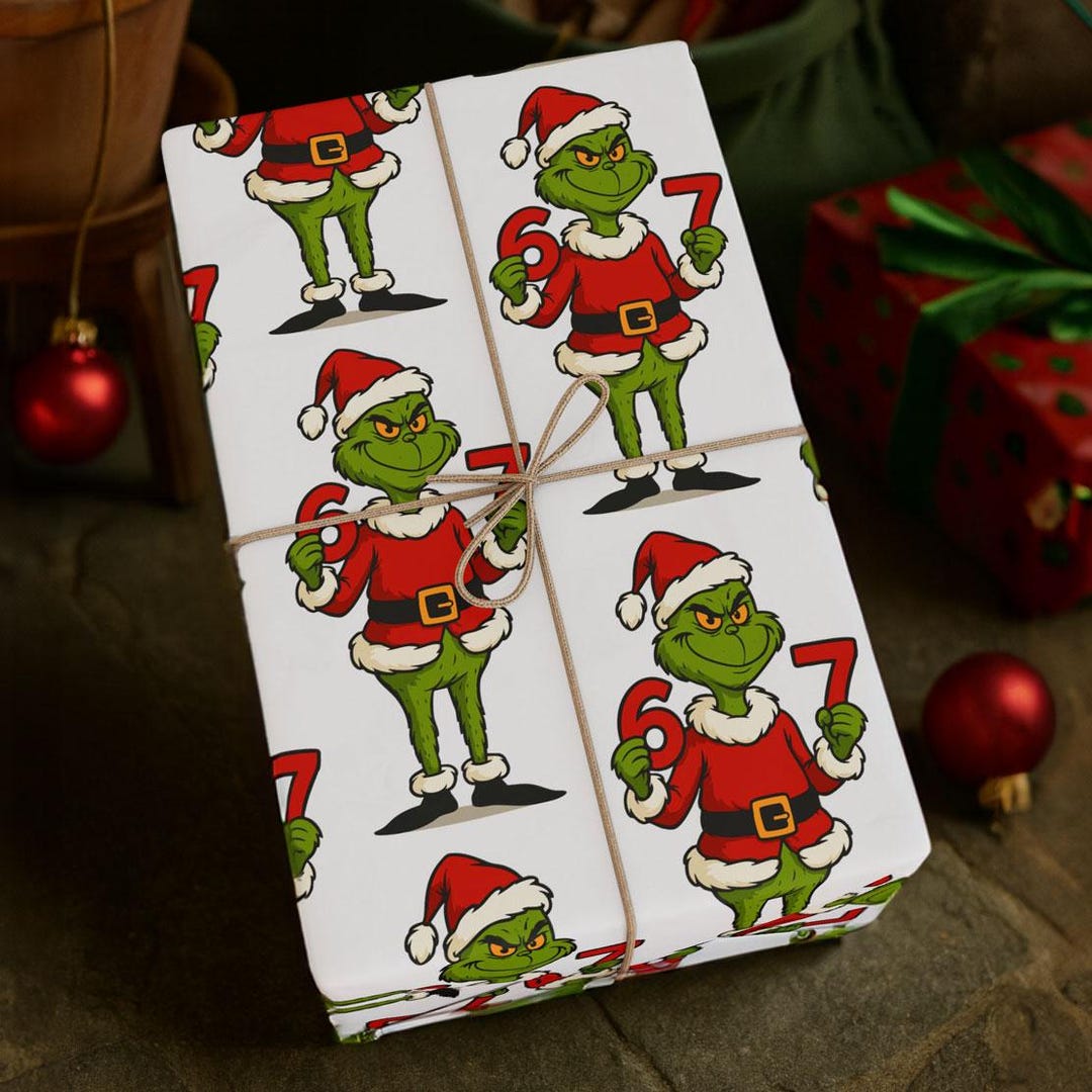 Funny Christmas Wrapping Paper, Grinch Six Seven Gift Wrap - Hilarious ...