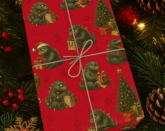 Funny Godzilla Christmas Wrapping Paper | Baby Godzilla Gift Wrap | Unique Christmas Paper for Monster Fans, Movie Lovers & Kaiju Collectors