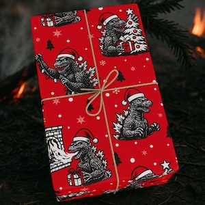 Godzilla Christmas Wrapping Paper | Kaiju Gift Wrap | Godzilla Gift, Unique Christmas Paper for Monster Fans Movie Lovers & Kaiju Collectors