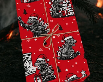 Godzilla Christmas Wrapping Paper | Kaiju Gift Wrap | Godzilla Gift, Unique Christmas Paper for Monster Fans Movie Lovers & Kaiju Collectors
