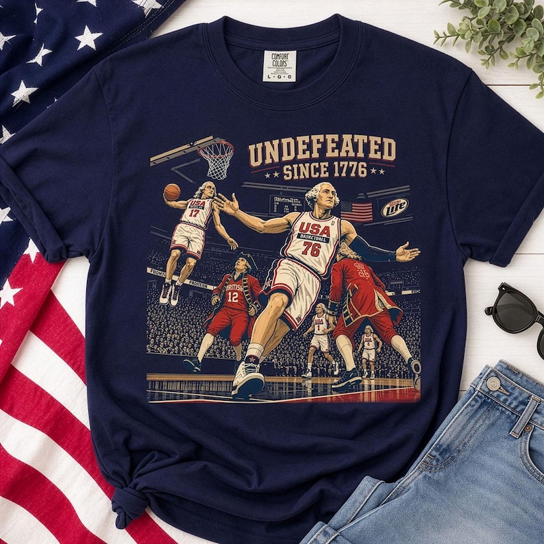 Comfort Colors® 4th of July Tee, Undefeated America Shirt, Funny Founding Fathers T-Shirt, USA Meme, Fourth of July Gift, Independence Day 画像 1