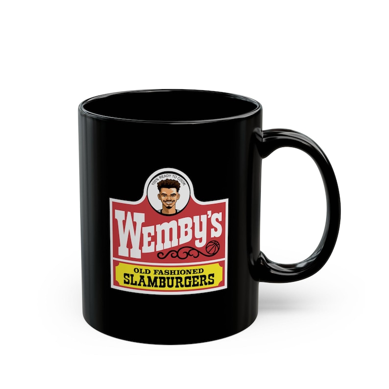 Victor Wembanyama, WEMBYS Mug, San Antonio Spurs Cup, Funny NBA Gift, Wendys Logo Mashup, Basketball Fan Mug, gift for dad, teen gift image 3
