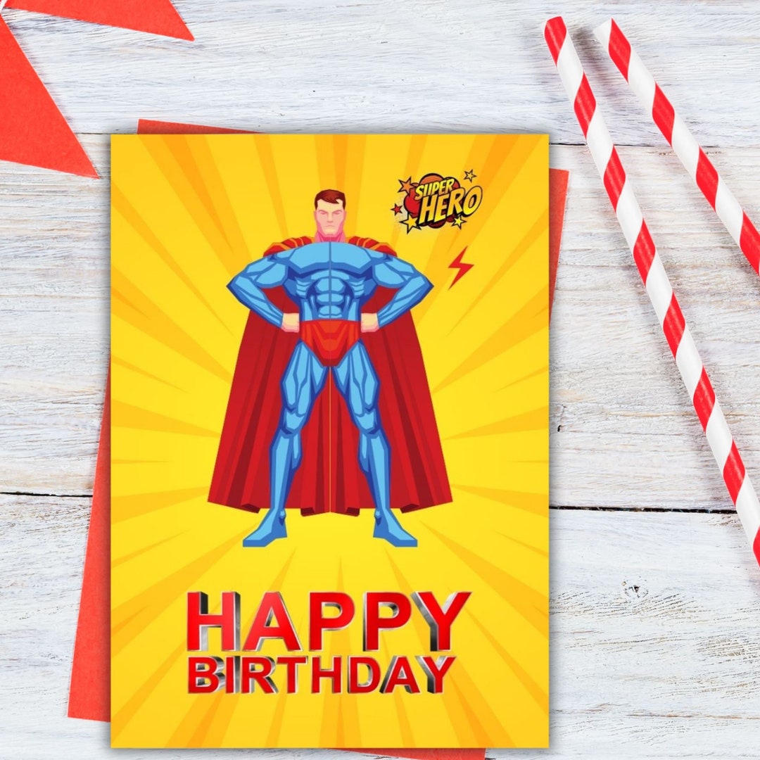 Printable Superhero Birthday Card Superhero Boy Birthday - Etsy