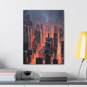 City Night Painting - Canvas Wall Art | Home Decor | Premium Canvas | Oil Painting | Night Cityscape | Rainy Night | Cityscape Decor