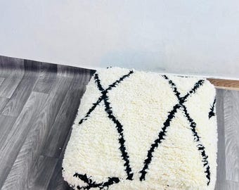 Puf marroquí de lana hecho a mano – Funda de cojín de suelo bereber, estilo bohemio