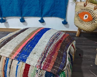 Kilim Pouf, Outdoor Furniture Pouf, Vintage Moroccan Ottoman