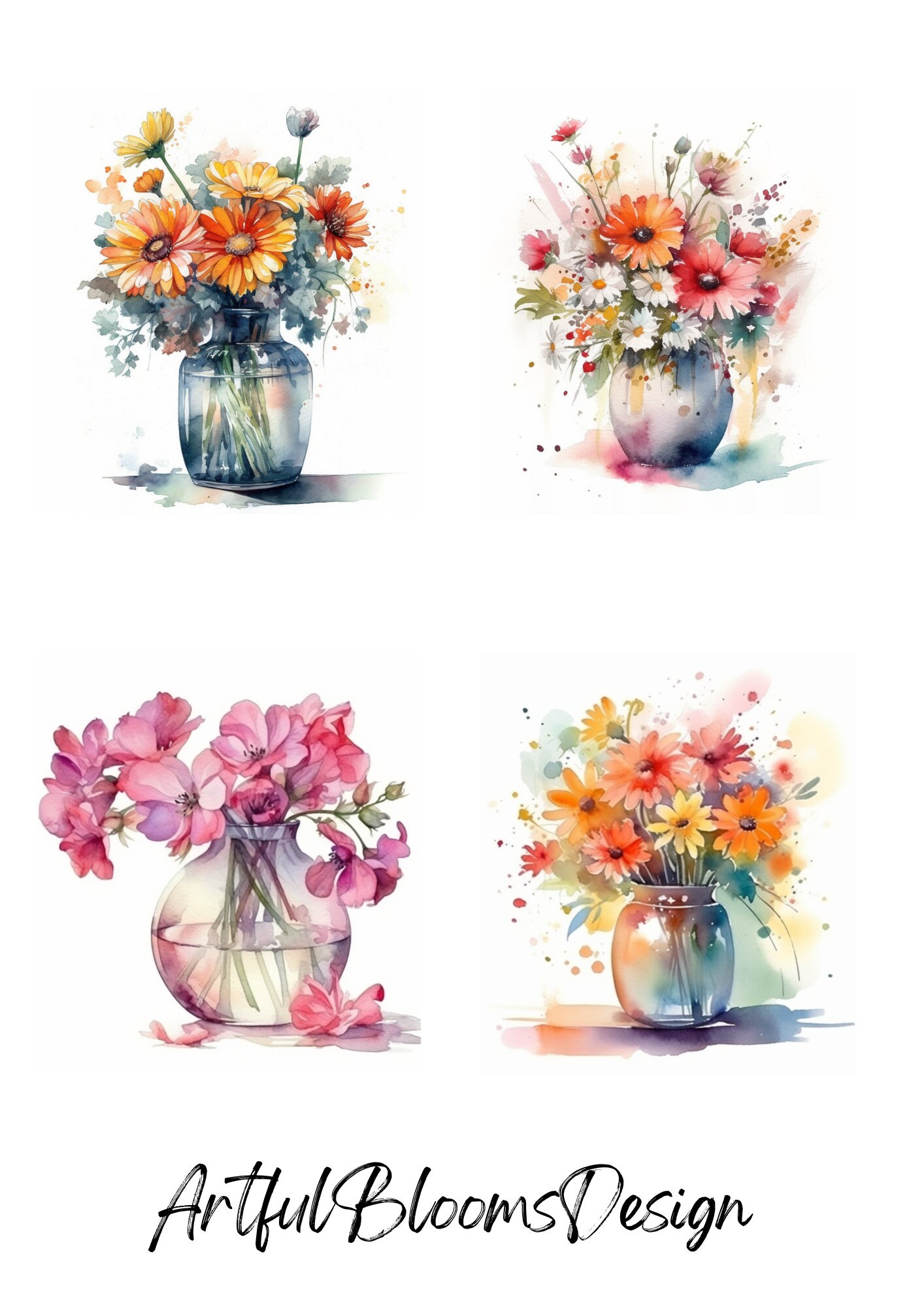 Vase of Flowers Clipart 14 High Quality Pngs Watercolor - Etsy
