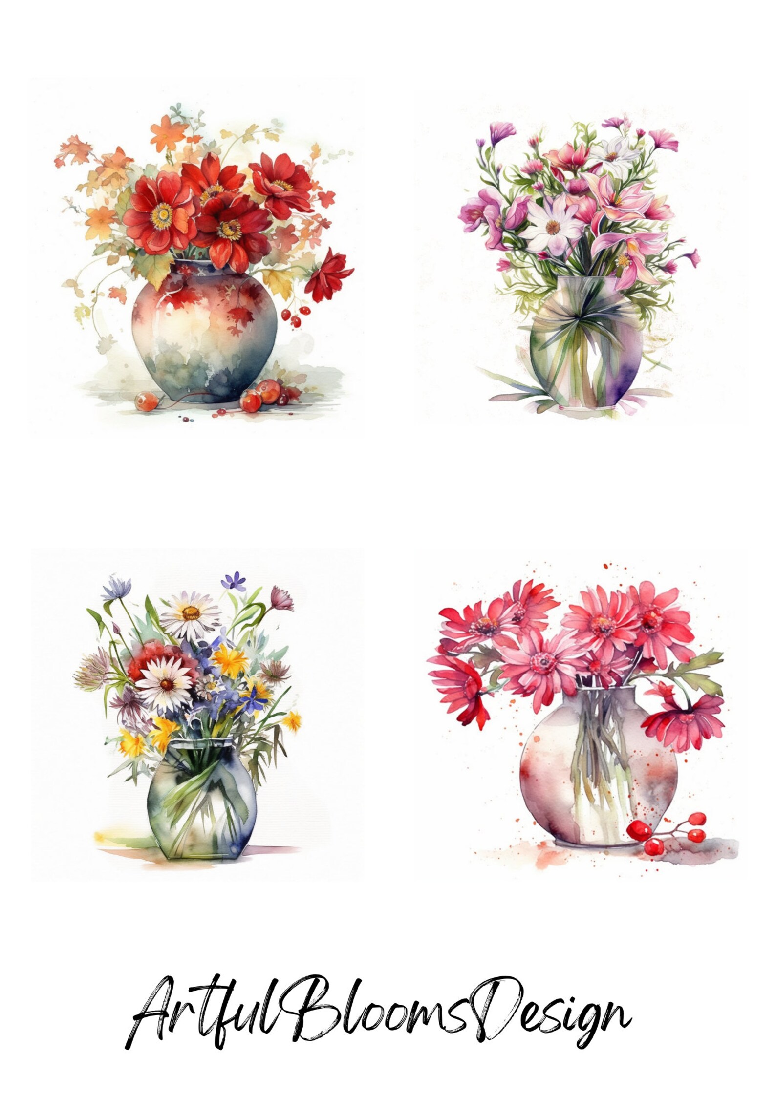 Vase of Flowers Clipart - 14 High Quality Pngs - Watercolor Flowers ...