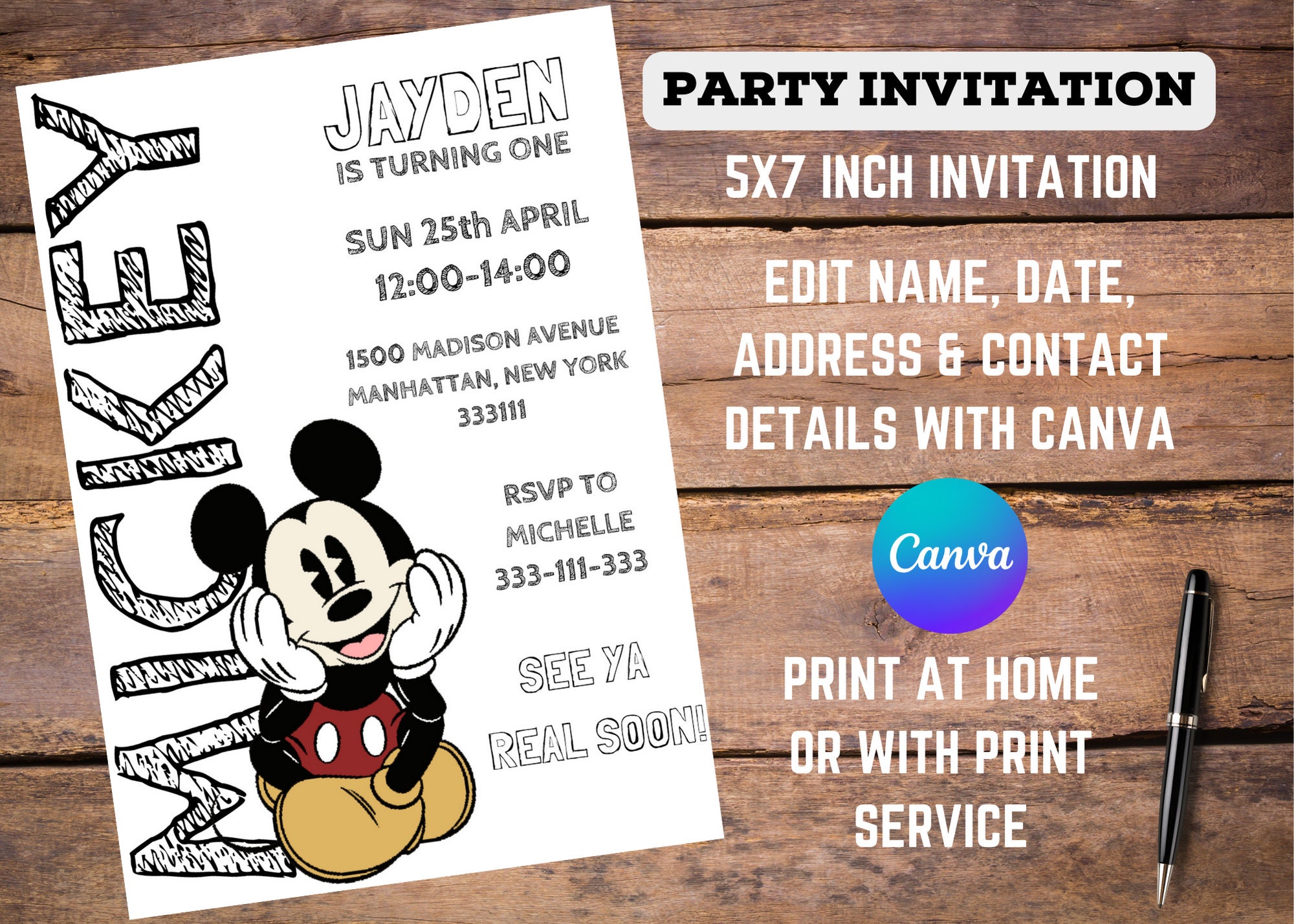Mickey Mouse Editable Printable Customisable Birthday Invitation ...