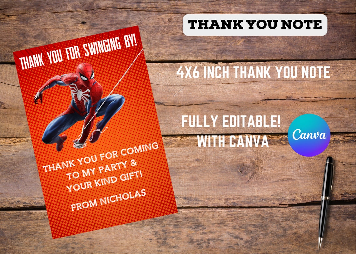 Spiderman Kids Birthday Printable Editable Customisable Digital ...