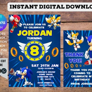 Sonic The Hedgehog Birthday Invitation Editable Template