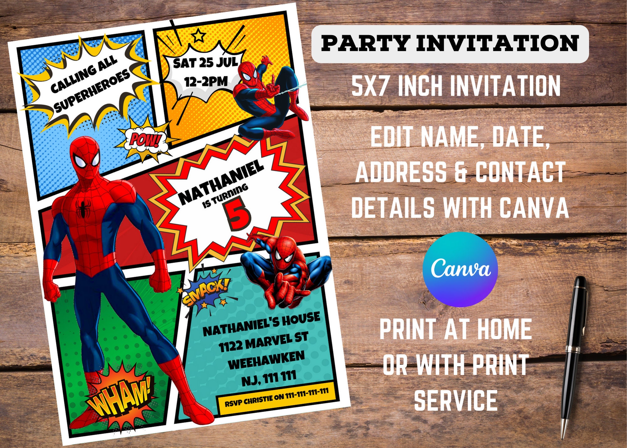 Spiderman Comic Book Kids Birthday Printable Editable Customisable ...