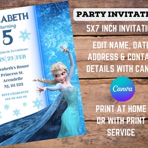 Frozen Elsa Kids Birthday Printable Editable Customisable Digital ...
