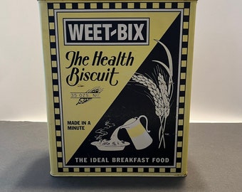 Vintage Weet-Bix Australian Biscuit Tin 35 oz Vintage Repro 10 1/2in Tall 8in Wide