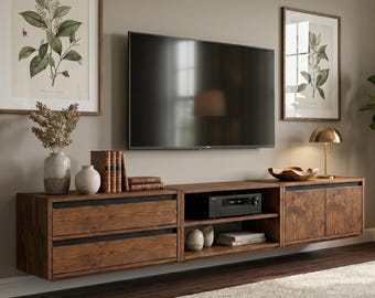Mueble de TV de pino hecho a mano / Conjunto modular de 3 cubos / Tablero bajo / Estilo rústico nórdico / Ampliable