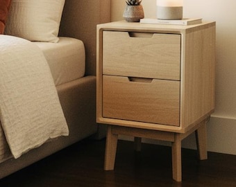 Handmade Solid Oak Nightstand: Nordic Minimalist Bedside Table