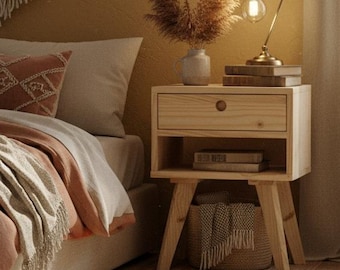 Pine wood bedside table