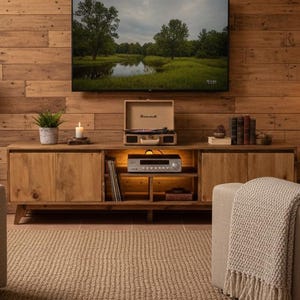 Meuble TV fait main en pin | Nordique rustique | 100–140 cm | Pin ou noyer | Taille personnalisée