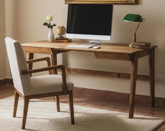 Handmade Solid Pine Wood Desk | Rustic Nordic Style | 100–140 cm | Custom Size Available | Home Office Desk