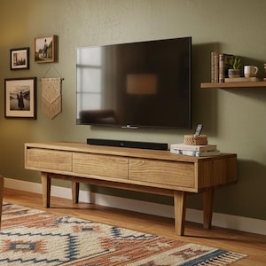 Solid Pine Wood TV Stand Low Board Media Entertainment Unit Media Console with storage