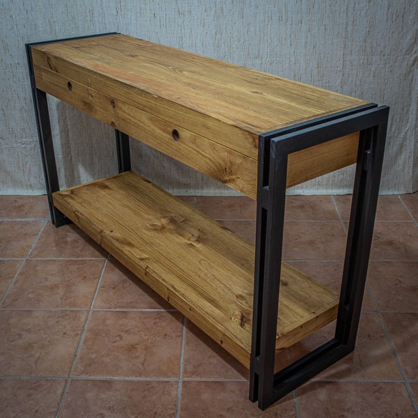 Industrial style wooden console