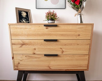 Angular chest of drawers, 3 drawers, Mid Century Modern Furniture, pine or walnut finished