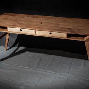 Wooden nordic style desk two drawers image 2