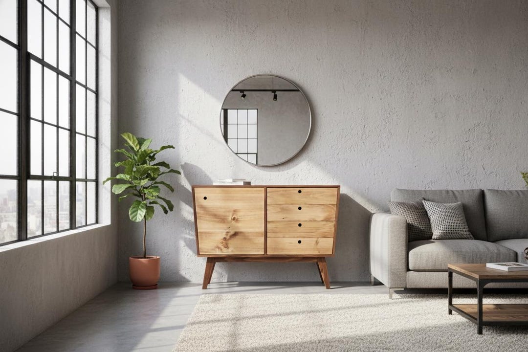 modern pine dresser Handmade Pine Wood Dresser: Mid Century Modern Cabinet With 4 Drawers