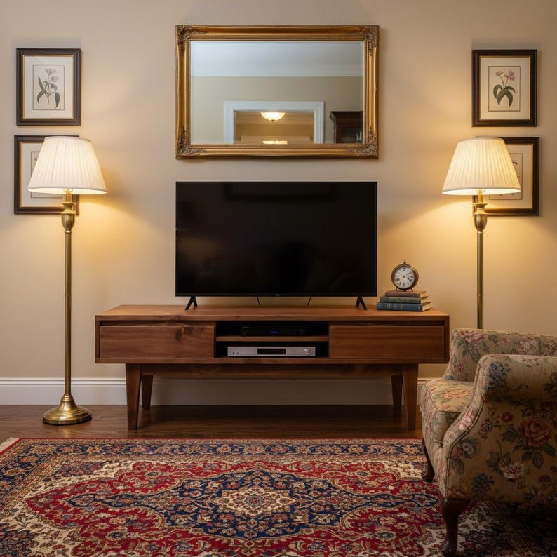 Solid Pine Low Board TV Stand | Nordic Rustic 3 Drawer Media Console image 2