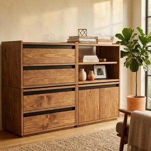 Modulares Aufbewahrungssystem | Stapelbares Regal Holzwürfel | Französische Klampe | Kundenspezifische Anfertigung