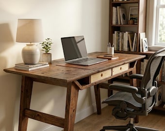 Handmade Solid Pine Desk with 2 Drawers | Nordic Style | 120–140 cm | Custom Size | Home Office Desk