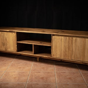 Handcrafted Solid Pine Wood TV Unit: Nordic Rustic Media Console