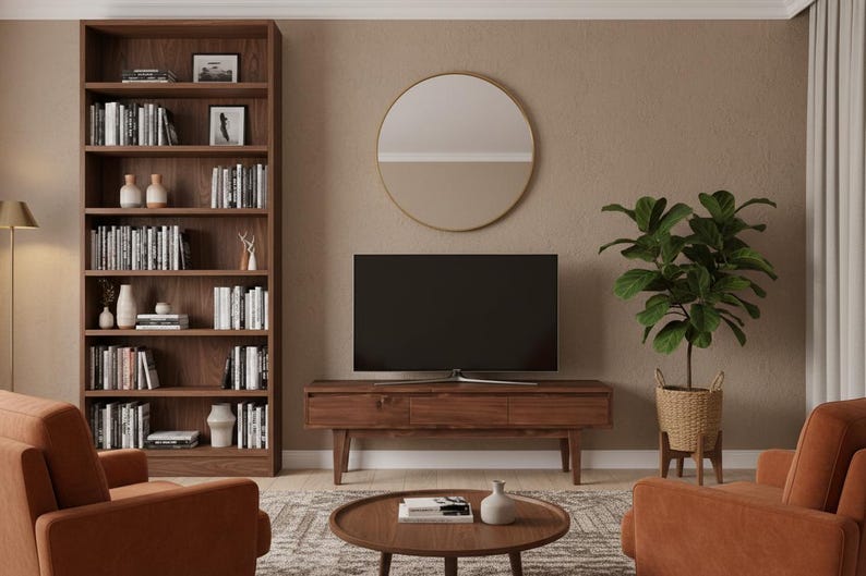 Solid Pine Low Board TV Stand | Nordic Rustic 3 Drawer Media Console image 3