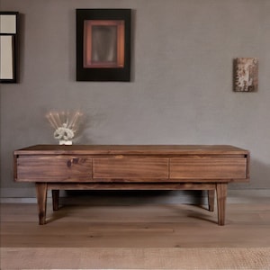 Solid Pine Low Board TV Stand | Nordic Rustic 3 Drawer Media Console image 14