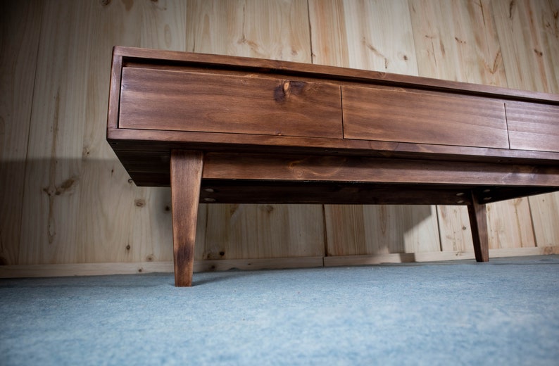 Solid Pine Low Board TV Stand | Nordic Rustic 3 Drawer Media Console image 17