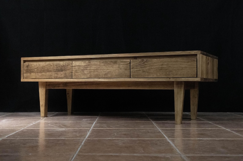 Solid Pine Low Board TV Stand | Nordic Rustic 3 Drawer Media Console image 7