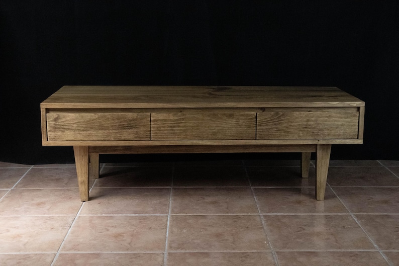 Solid Pine Low Board TV Stand | Nordic Rustic 3 Drawer Media Console image 4