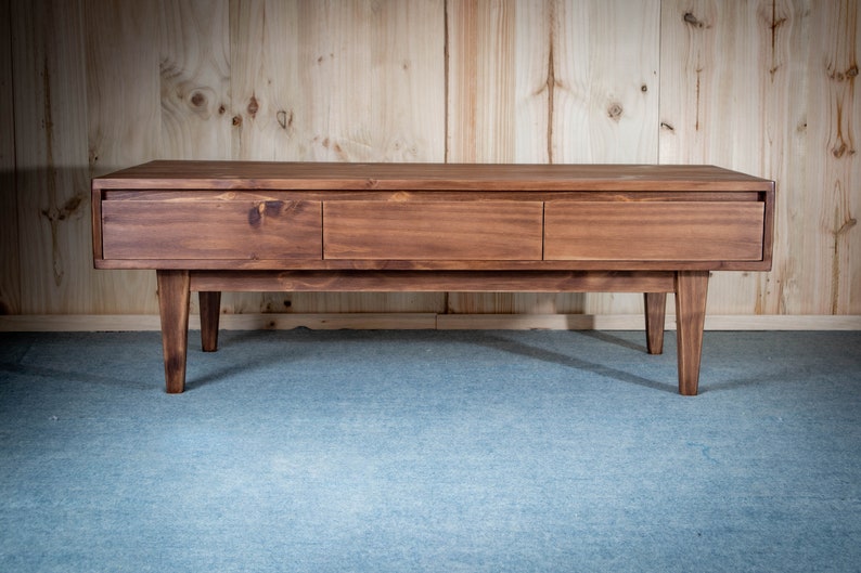 Solid Pine Low Board TV Stand | Nordic Rustic 3 Drawer Media Console image 15
