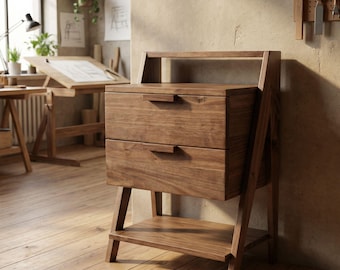Handmade Pine Nightstand | Nordic Rustic | 2 Drawers & Shelf | Custom Size | Solid Wood