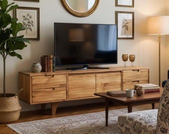 Rustic Nordic Pine TV Stand – Handmade Solid Wood Media Console