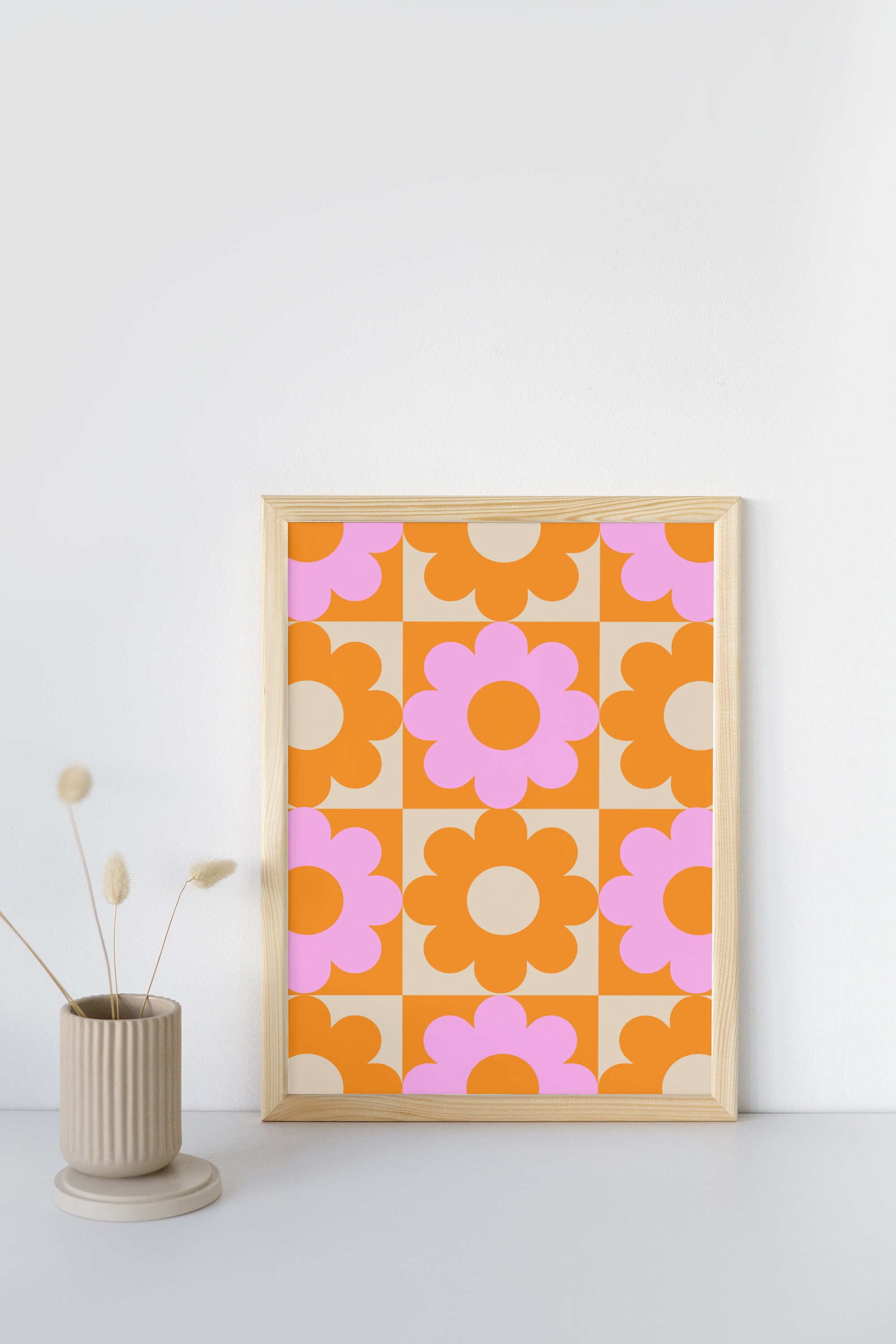 Retro Art Print Flower Art Print Retro Flower Art 70's Print Digital